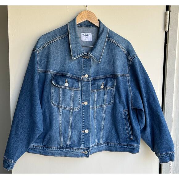 Old Navy Classic Denim Blue Jean Jacket Stretch Plus Size 3X $55 - Picture 1 of 11